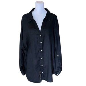 Sigrid Olsen Black Linen Button Shirt Size 3X